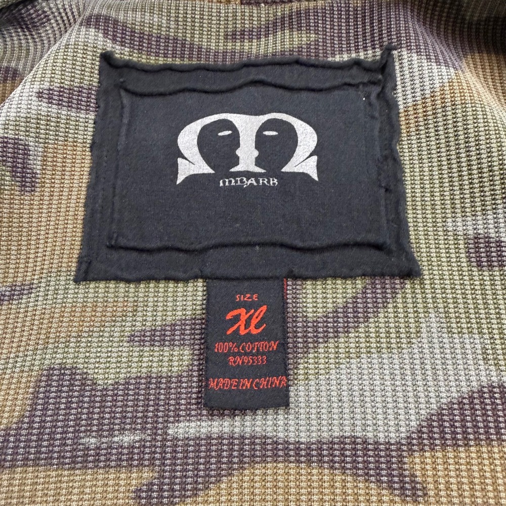 Mbarb Mens XL Brown Zip Up Hoodie Camo Thermal Lined Distressed Graphic Cotton - Picture 2 of 7